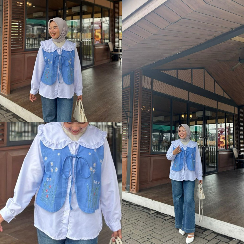 KEMEJA ZETERINDO - ZFS BLOUSE KIELE LATEST LONG-SLEEVED VEST MODEL / HAEUN EMBROIDERED VEST SHIRT / 