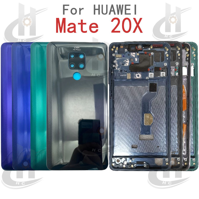 สําหรับ Huawei Mate 20X 4G EVR-L29 N29 แบตเตอรี่ฝาหลังกรอบกลาง + ปุ่ม + กรอบด้านหน้า LCD + เลนส์กรอบกล้อง