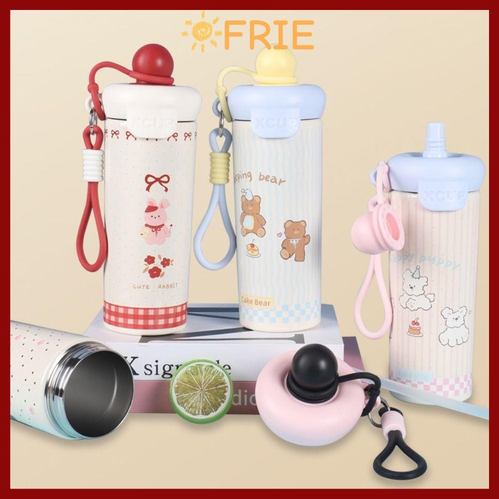 FRIE ฟรี ถ้วยสูญญากาศ,ความจุสูงพร้อมเชือกยก 316 ถ้วยสแตนเลส, ฉนวนกันความร้อนน่ารักหรือความเย็น 600มล แก้วเก็บความร้อนสําหรับเด็กชายและเด็กหญิง