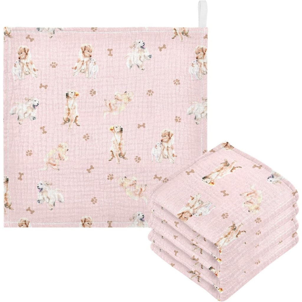 Vvfelixl ผ้าฝ้ายเด็ก Washcloths Golden Retriever ทารกผ้าเช็ดตัวสําหรับทารกแรกเกิด, ผ้าเช็ดทําความสะอ