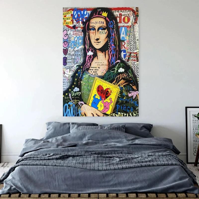 Banksy Mona Lisa Poster โปสเตอร์หรูหราสำหรับตกแต่งบ้านและห้องนั่งเล่น