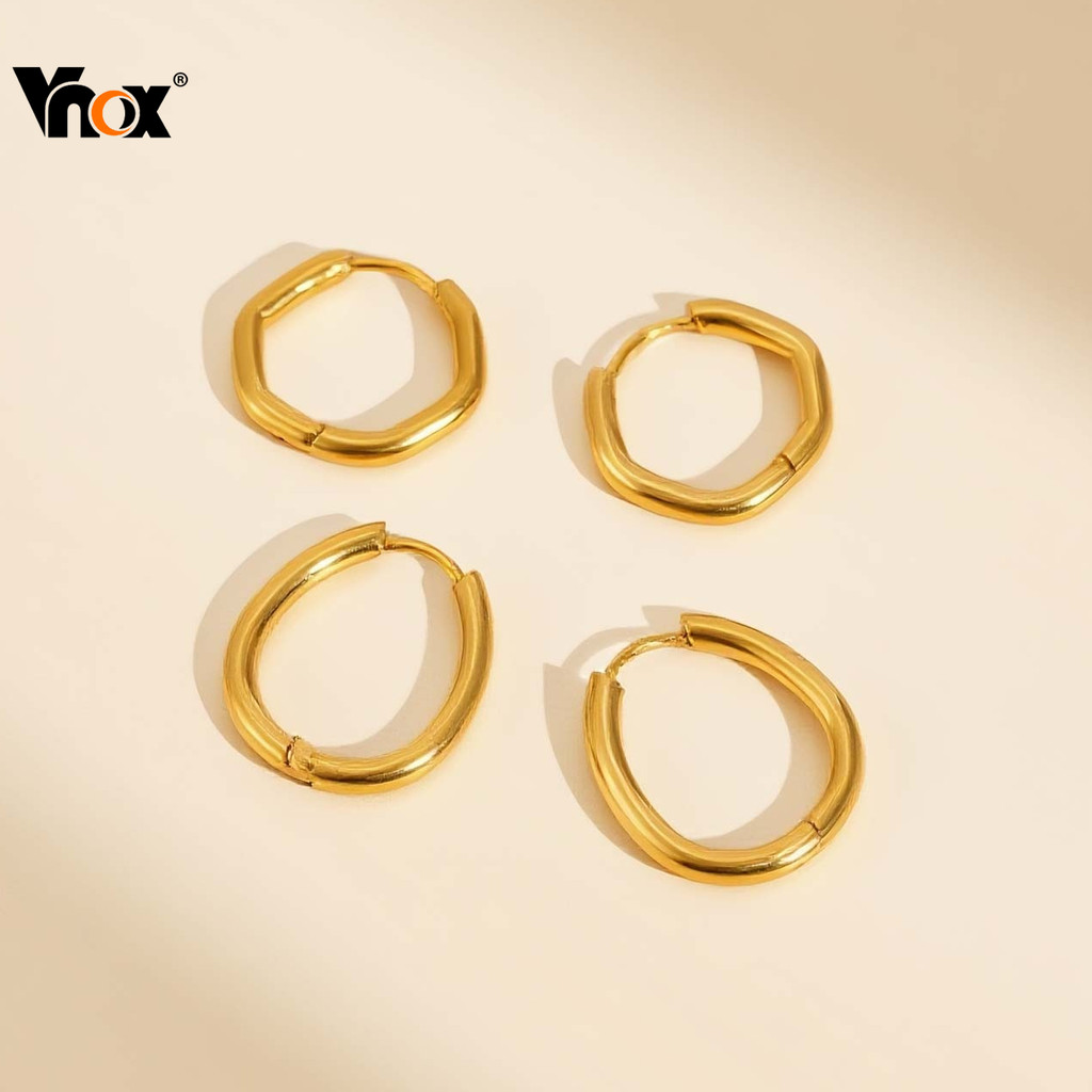 VNOX วีน็อกซ์ ต่างหูห่วงทองสําหรับผู้หญิงสาว,สแตนเลสวงกลมธรรมดา ไม่แพ้ง่าย ต่างหูที่เรียบง่ายเครื่องประดับ
