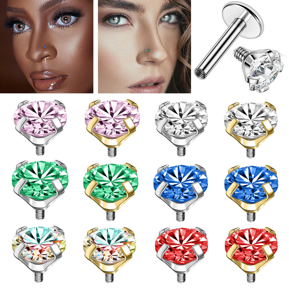 1 PC สแตนเลสสตีลหู Studs อุปกรณ์เสริม 20G/18G/16G Labret เจาะอุปกรณ์เสริม 2-5 มม.คริสตัลภายนอกด้ายจม
