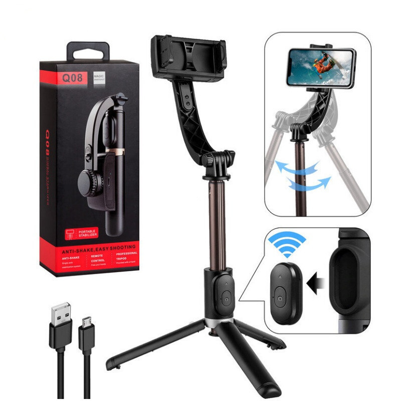 Q08 บลูทูธมือถือ Gimbal Stabilizer Selfie Stick ขยายมือถือ Monopod ni ขาตั้งกล้องสําหรับ Android IOS