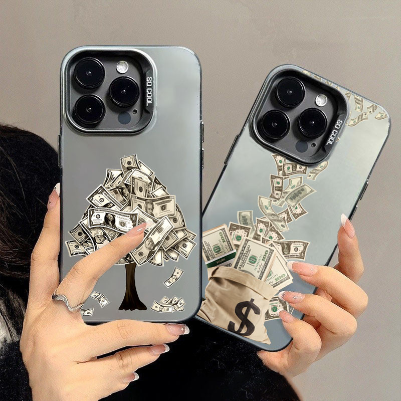 สําหรับiPhone 17 16 11 12 13 14 15 Pro MaxสําหรับiPhone 16e XR X XS Max 7 8 Plus SE2020 2022 เงินต้นไม้เพื่อความเจริญรุ่งเรืองIMD Matte Hardกันกระแทก