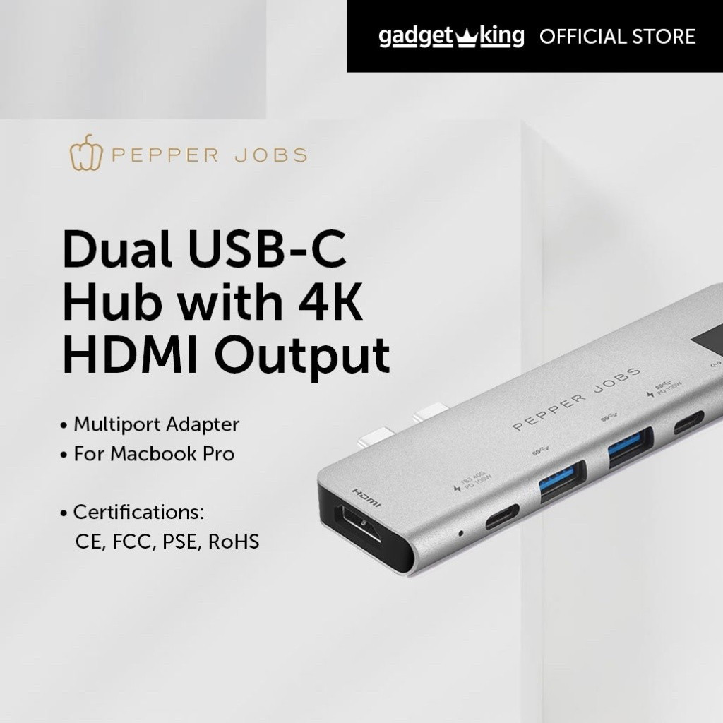 [PEPPER JOBS] ฮับ USBC คู่พร้อมเอาต์พุต 4K HD สําหรับ MB Pro 13"/15"/16" & MBA [TCHMBP7+]HT99 CL2Z