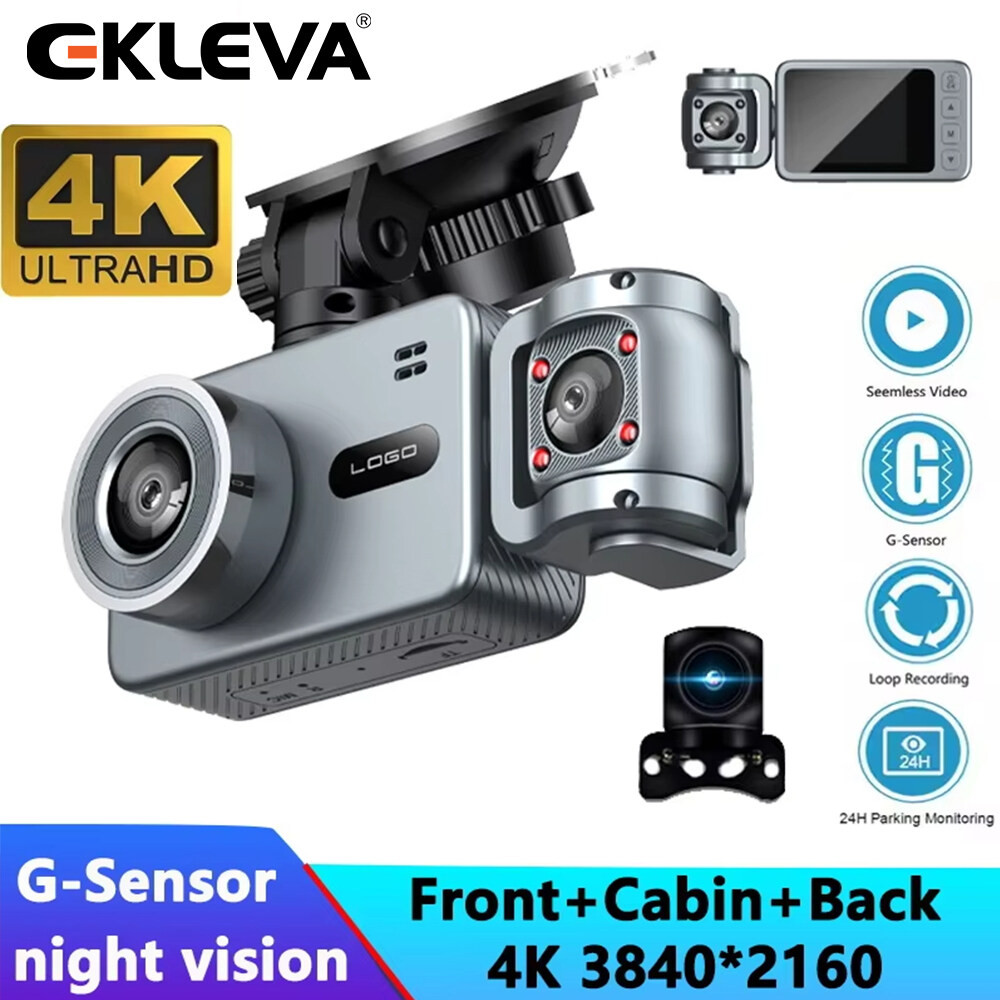 4K Triple เลนส์ DashCam ด้านหน้า 2160P ภายใน/ด้านหลัง 720P Night Vision WiFi App ควบคุม G-Sensor ที่จอดรถ Monitor รถกล้องวิดีโอ
