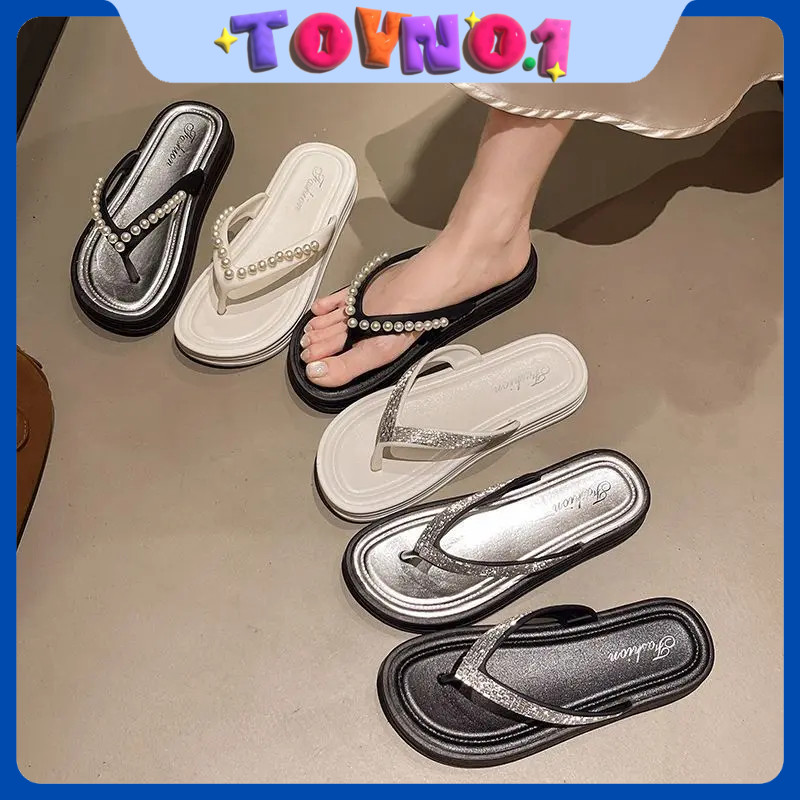 ToyNo.1🧸พร้อมส่ง🧸"LT-2588" รองเท้าแตะแบบหนีบแฟชั่น สายประดับเพรชสุดหรู ดีไซน์สวย เหมาะกับเดินชายหาดกลางแจ้ง