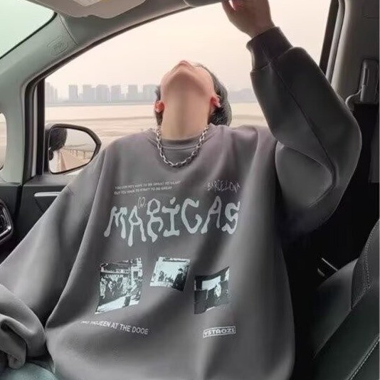 COD 2025 American Style Trendy Brand Sweatshirt for Men 2024 New Autumn Loose Design Cool Youth Kore