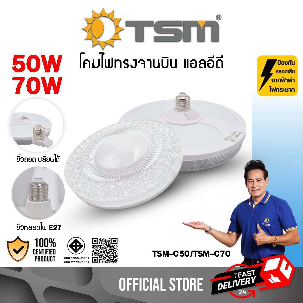 หลอดไฟ ลายประกายเพชร ไฟ LED แสงขาว ขั้วE27 50W 70W โคมไฟเพดาน หลอดเพชร ไฟเพดาน รุ่น TSM-C50,TSM-C70
