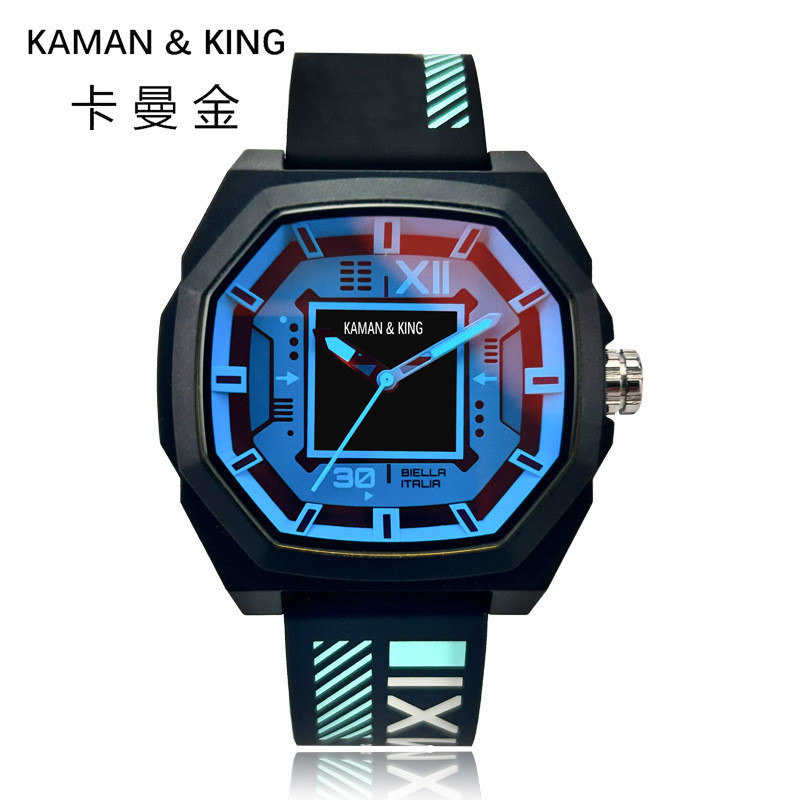 KAMAN&KING大表盘彩色条纹多巴胺女表学生潮流运动表男女款手表