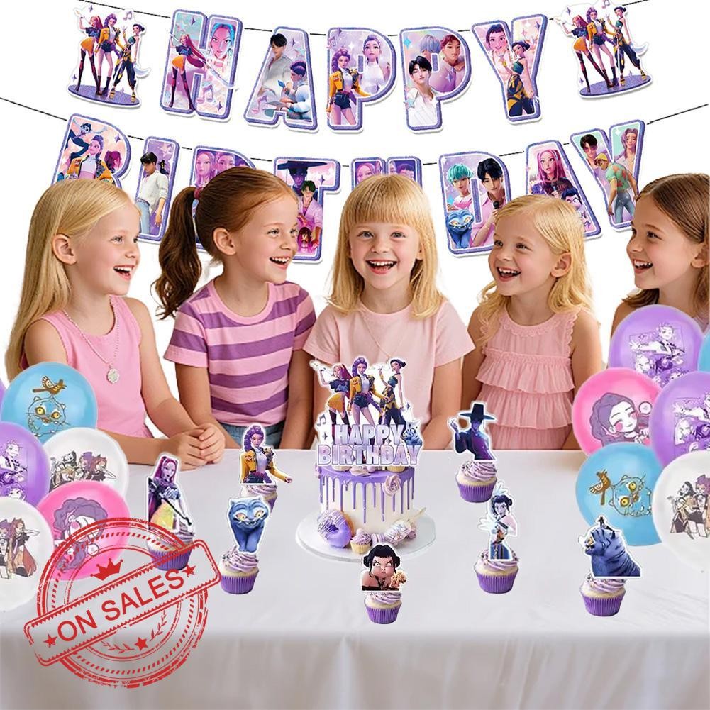 Kpop Demon Huntrix Party ตกแต่ง Demon Hunters Party วันเกิดชุดธง Baground ดึงบ้าน U2u8