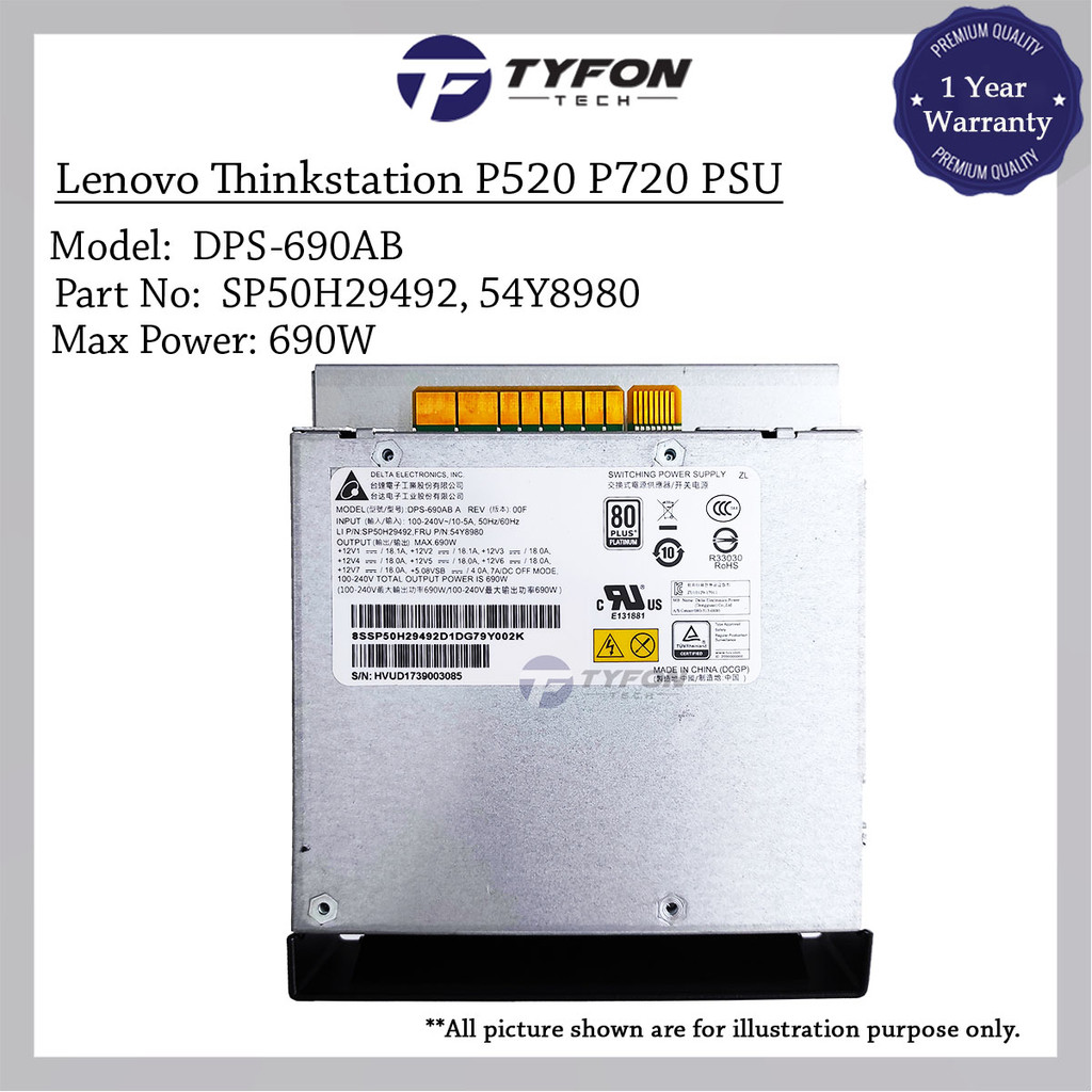 Lenovo Thinkstation P520 P720 Workstation แหล่งจ่ายไฟ PSU 690W DPS-690AB SP50H29492 54Y8980 (ตกแต่งใ