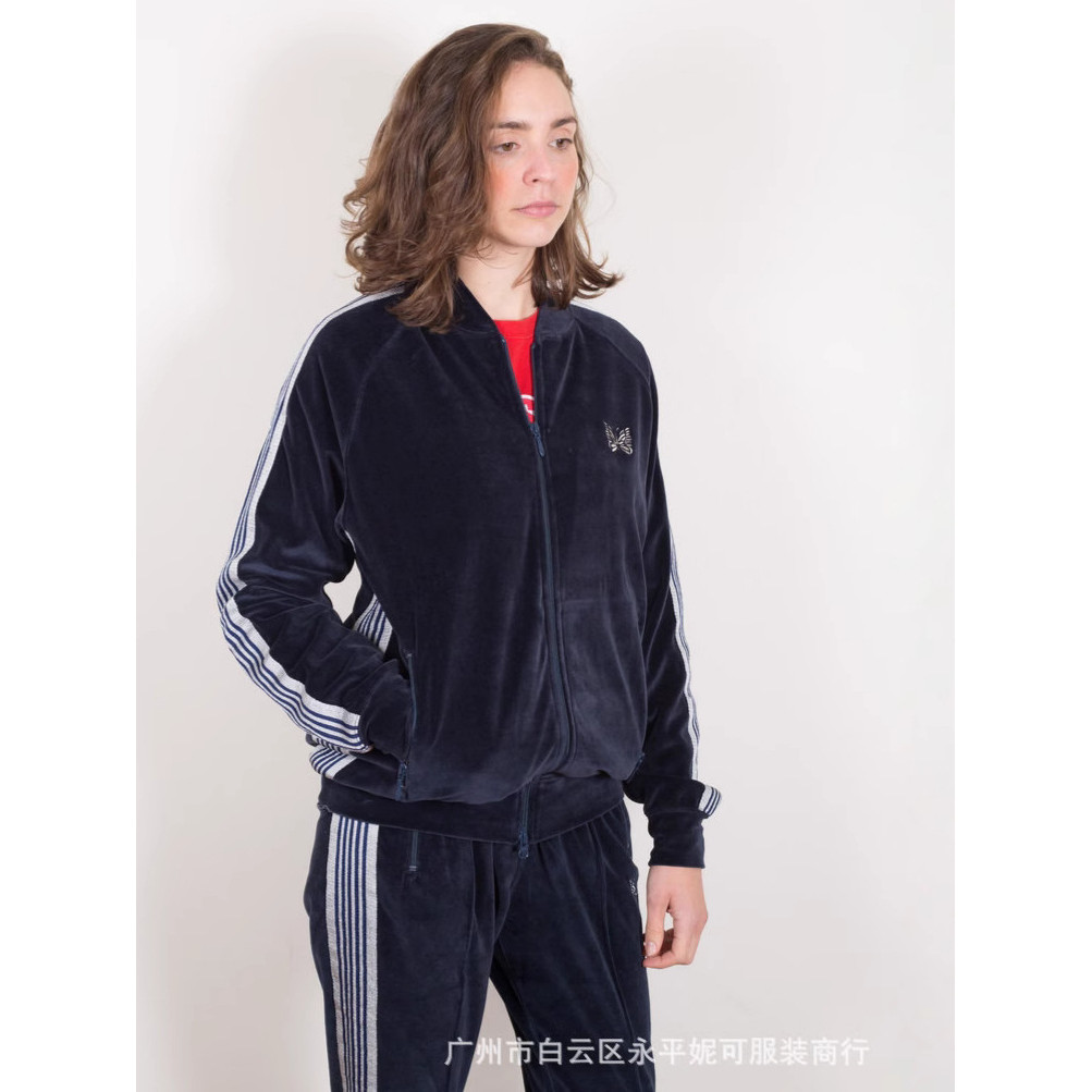 needles track Velvet Jacket Japanese Retro Striped Ribbon Casual Sports Jacket for Men