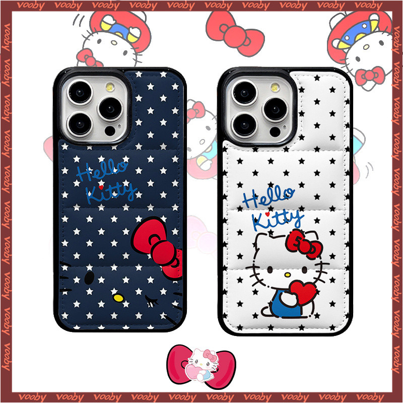 การ์ตูน Hello Cat Bow Label Down Jacket Soft Shellเคสโทรศัพท์เหมาะสําหรับIPhone17 17AIR 17P 17PM 16P 16PM Plus 16E 15 15P 15PM 14PM 14 14P 13P 13P 13PM 12PM 11 11PX 7P