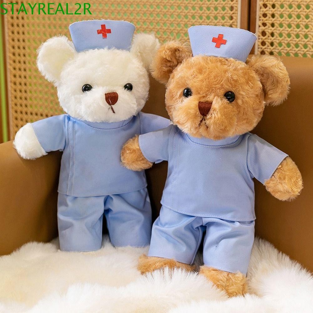 STAYREAL2R หมอหมีตุ๊กตา, Cuddly พยาบาลหมี Plush, ของเล่นเด็ก 30 ซม.โรงพยาบาลสีขาวเสื้อสัตว์ตุ๊กตาหมี