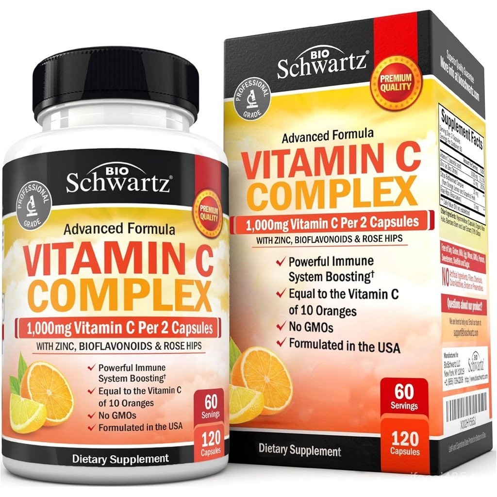 BioSchwartz Vitamin C Complex - วิตามินซี 1000 มก. แคปซูลพร้อม Rose HIXS Zinc และ Citrus Bioflavonoi