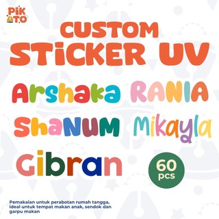 PIKATO Sticker UV DTF 60pcs 24pcs Free Custom Nama Label Perabotan Makan, Tumblr, Kotak Bekal Tahan Air