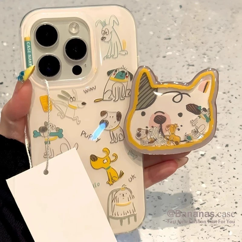 ใช้งานร่วมกับ iPhone 17 16 15 14 13 12 11 Pro Max X Xr Xs Max 7 8 Plus SE2020 เคสโทรศัพท์การ์ตูน Mischievous Puppy + Stand Soft ฝาหลัง