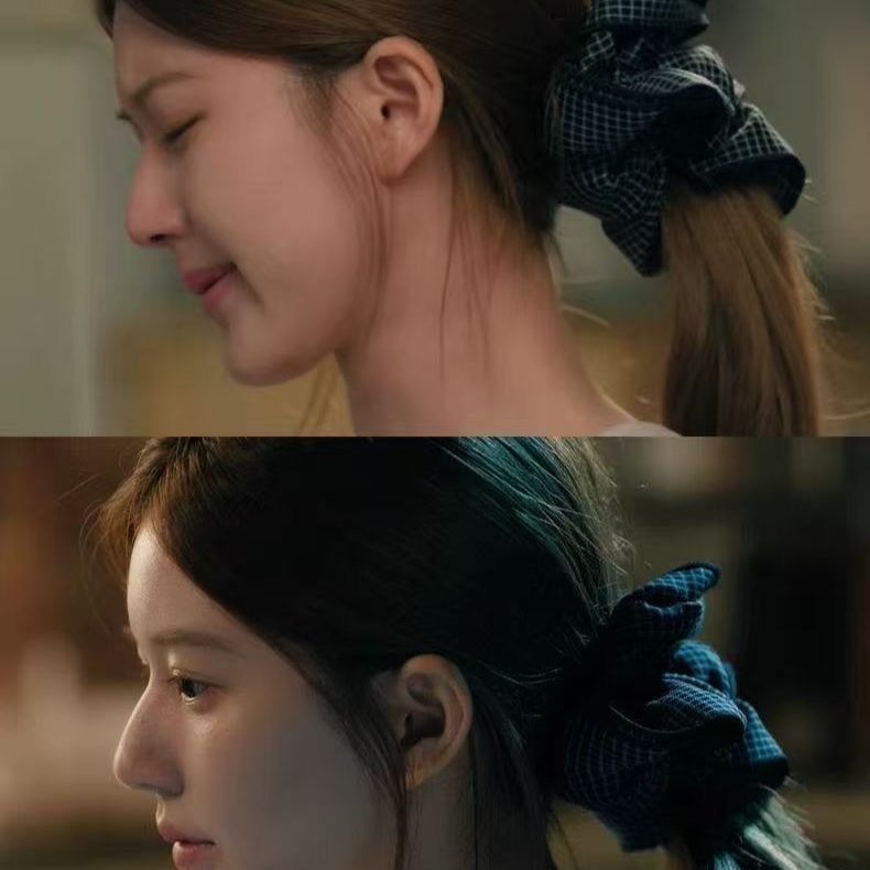 X Xu I พราว ~ Zhao Lusi สไตล์เกาหลีลายสก๊อตสีดําสี่ชั้นขนาดใหญ่ลําไส้ผม Tie ที่คาดผมเครื่องประดับ Xu