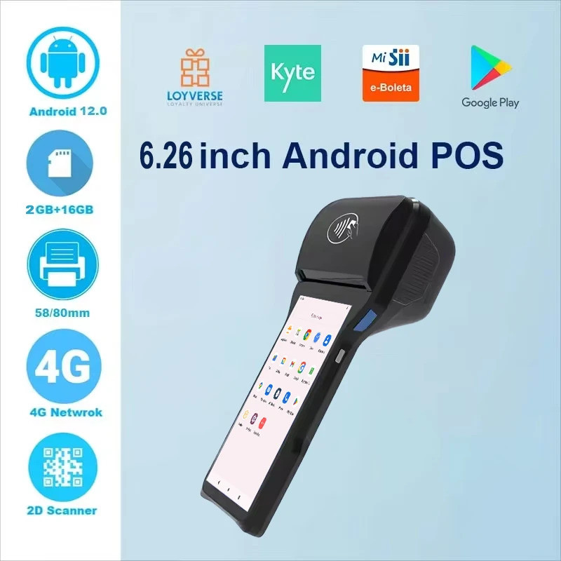 ใหม่ 6.26 นิ้ว Android 12 Mobile Pos 80 มม. (58 มม.) เครื่องพิมพ์ Loyverse Desktop Pos 4g Wifi Bt กา