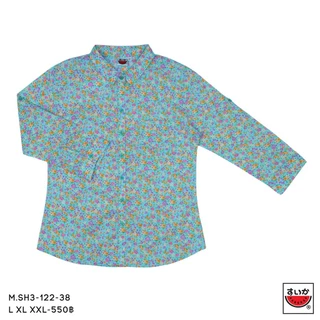 เสื้อแตงโม (SUIKA) - เสื้อคอปกผ่าหน้าแขนสามส่วน (ผ้าป่านมัสลิน) (M.SH3-122 330)