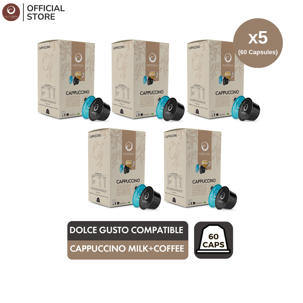 (เซ็ต 5 กล่อง x12 แคปซูล) Punto Italia Espresso กาแฟแคปซูล CAPPUCCINO สำหรับเครื่อง DOLCE GUSTO®
