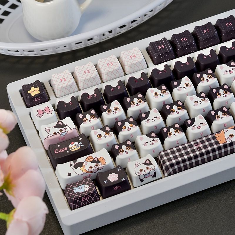วัวแมว Keycaps 120 คีย์ MAO โปรไฟล์ PBT น่ารักบุคลิกภาพ Keycap Wooting Aula F75 RK100 Dye Sublimation สัตว์ Raccoon Keycap