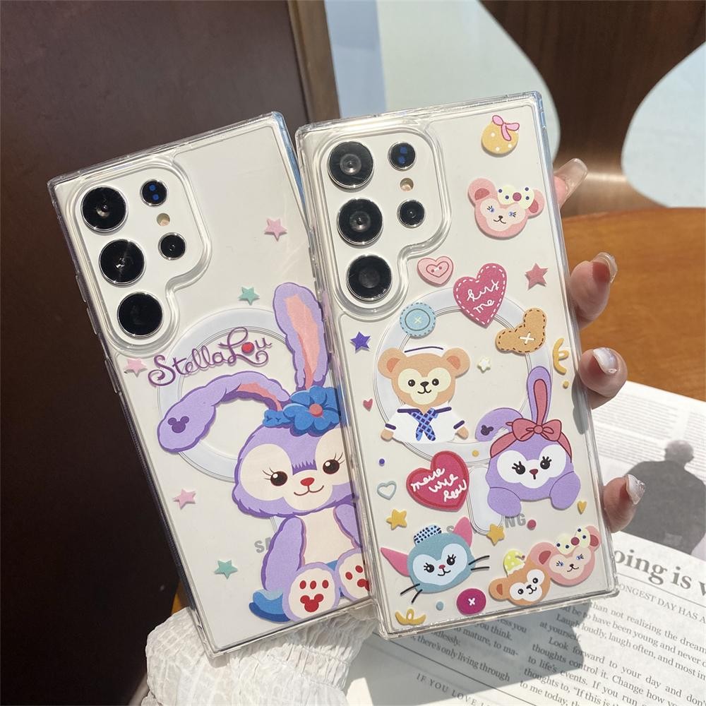 สําหรับ S25 Ultra กรณี S24 Ultra S24 fe น่ารักการ์ตูนเคสโทรศัพท์ S22 S23 S24 plus ฝาครอบแม่เหล็ก S25 edge hard shell กระต่ายสีม่วง