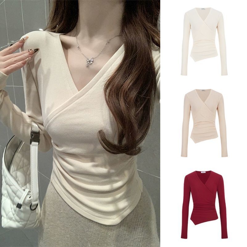 Moses Queen Moses Queen Pure Desire Cross คอวีแขนยาว Hem การออกแบบไม่สม่ําเสมอ Slim-Fit Top