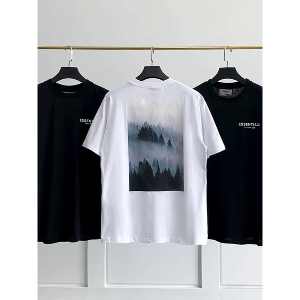 เสื้อยืดแขนสั้น FAER OF GOD ดีไซน์หมอกและป่าเขา พร้อมลายคลาวด์ทะเลสวยงาม