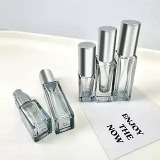 ขวดสเปรย์แก้วเปล่าทรงเหลี่ยม ขวดใส ฝาสีดำ เงิน โรสโกลด์ (รุ่นขวดหนา) 3 / 5 / 10 ml ขวดเสปรย์พกพา