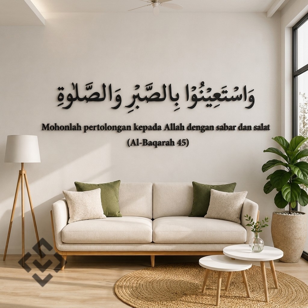 การประดิษฐ์ตัวอักษรของตัวอักษร Al Baqarah Verse 45 นูน 3D | ตกแต่งผนังอิสลาม พรีเมี่ยม