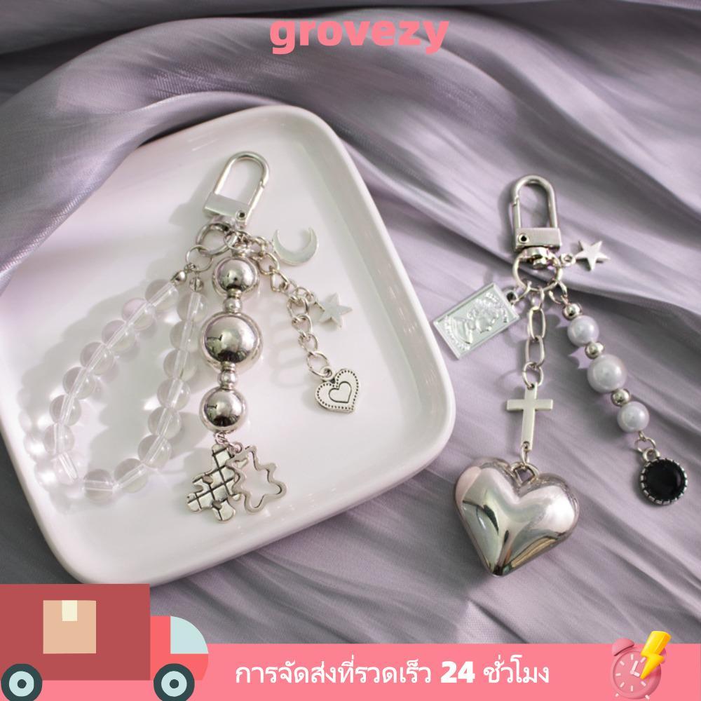 GROVEZY Y2k พวงกุญแจจี้,ประณีตสร้างสรรค์หมีลูกปัด KeyChain, หญิงของขวัญโลหะน่ารักกระเป๋าเป้สะพายหลังตกแต่ง
