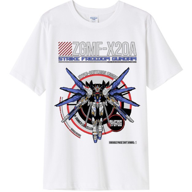 เสื้อยืดผ้าฝ้ายแท้ ลาย Gundam Strike Freedom ZGMF-X20A สีขาว สไตล์อนิเมะ มีไซส์ S-5XL ใส่ได้ทั้งชายแ