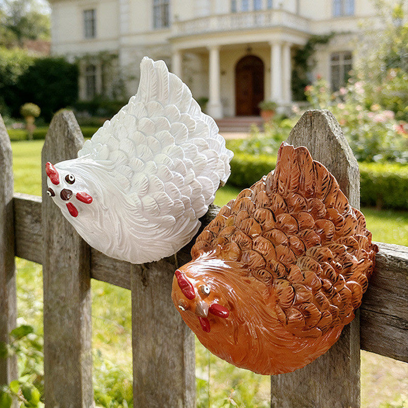 COD ของตกแต่งสวน รูปปั้นไก่แม่ ไก่ติดรั้ว ทนแดดฝน ทนทาน รูปที่ 3