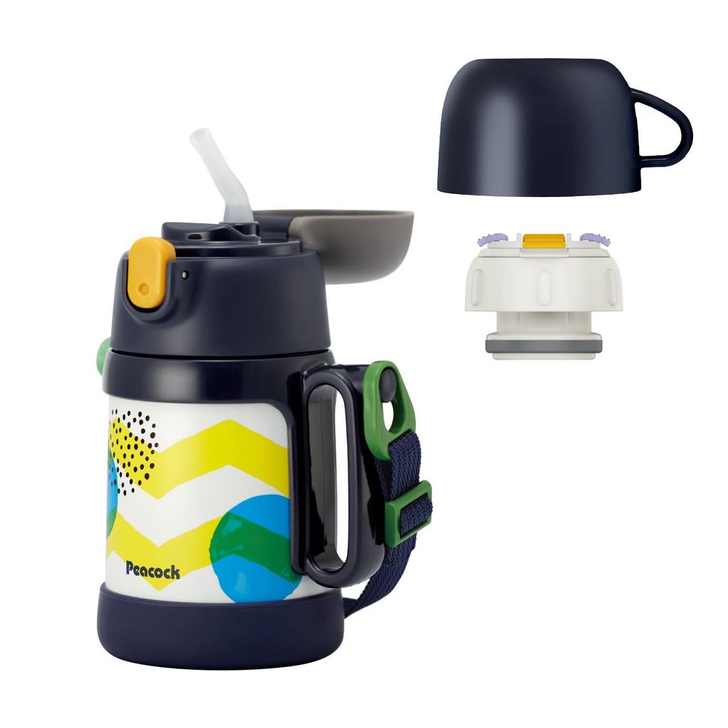 【2-Way Kids Water Bottle】 Peacock Children's Water Bottle 400ml (Web Exclusive, Includes Spare Straw