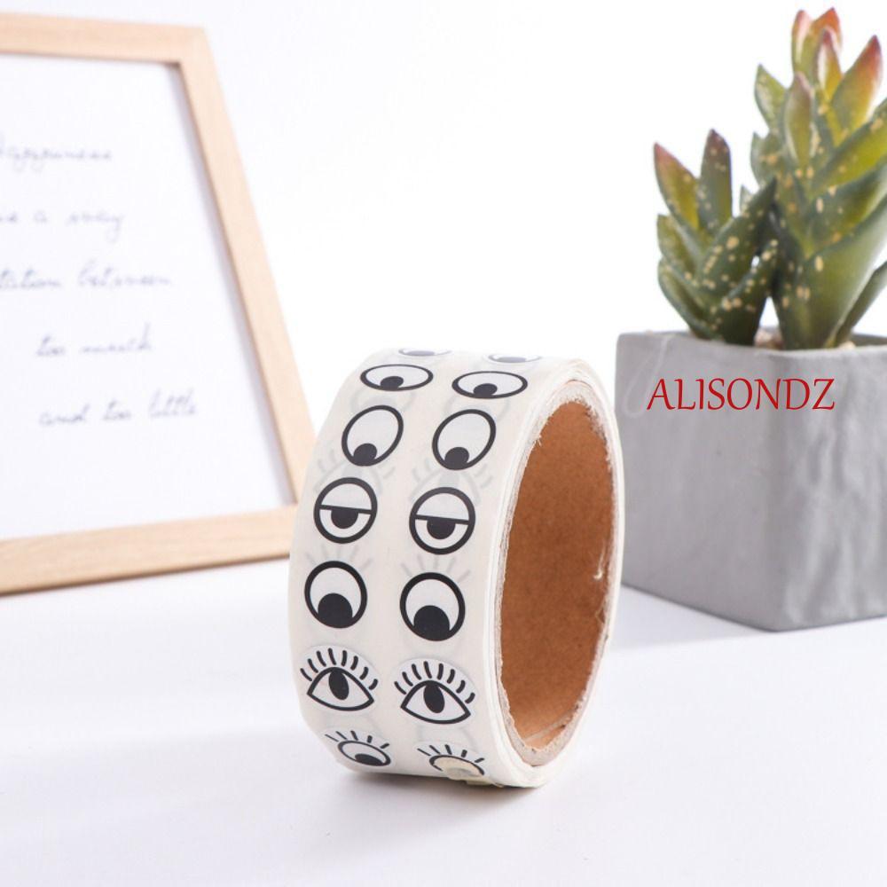 ALISONDZ 1000 ชิ้น/ม้วนสติกเกอร์ตาพรีเมี่ยม,งานฝีมือแบบใช้ซ้ําได้ Mini Eye Shaped สติกเกอร์,น่ารัก Gifting Self-Adhesive สีดําสีขาวออกแบบเครื่องเขียนสติกเกอร์ตกแต่งอีสเตอร์
