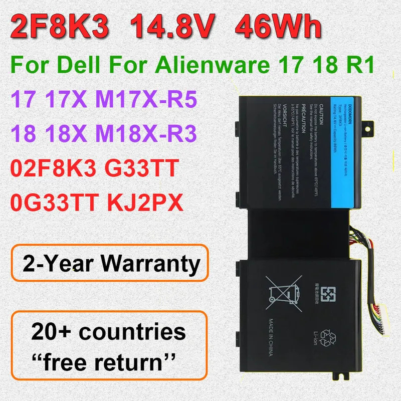2F8K3 แบตเตอรี่แล็ปท็อป 14.8V 86Wh สําหรับ Dell สําหรับ Alienware 17 18 R1 17X M17X-R518X 18 M18X-R3