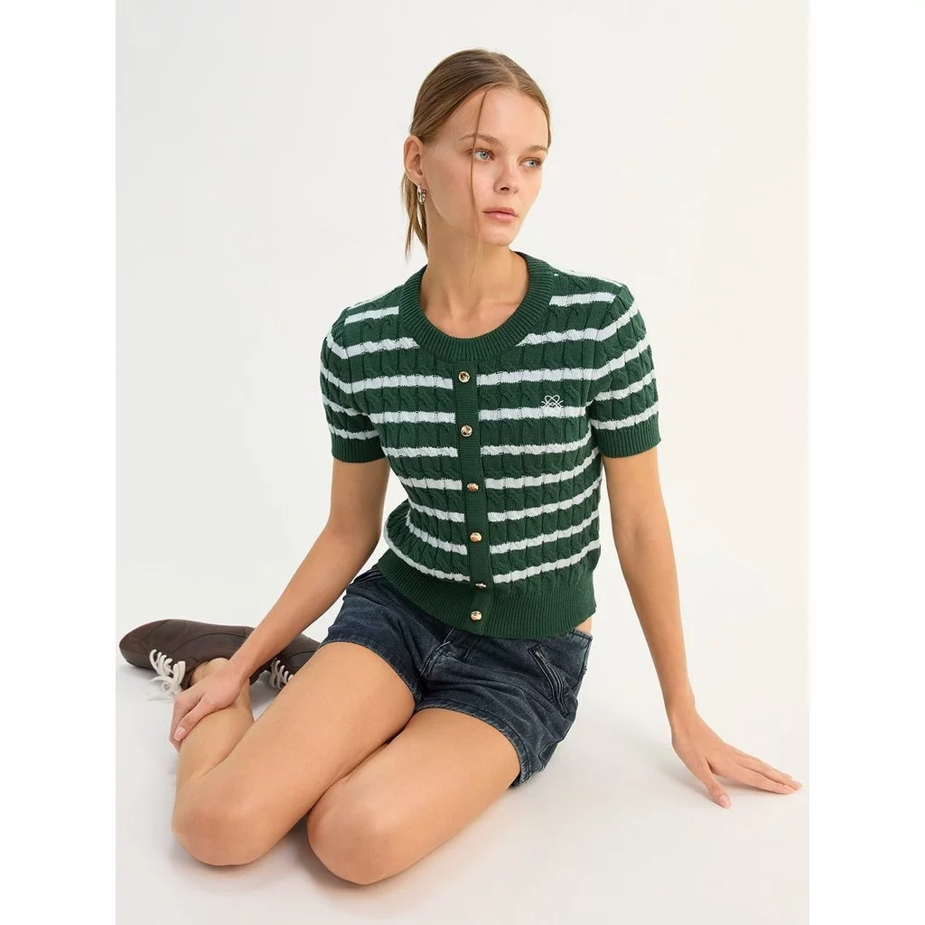 [Pomelo] เสื้อคาร์ดิแกนถักลายทาง / Striped Knit Cardigan Top
