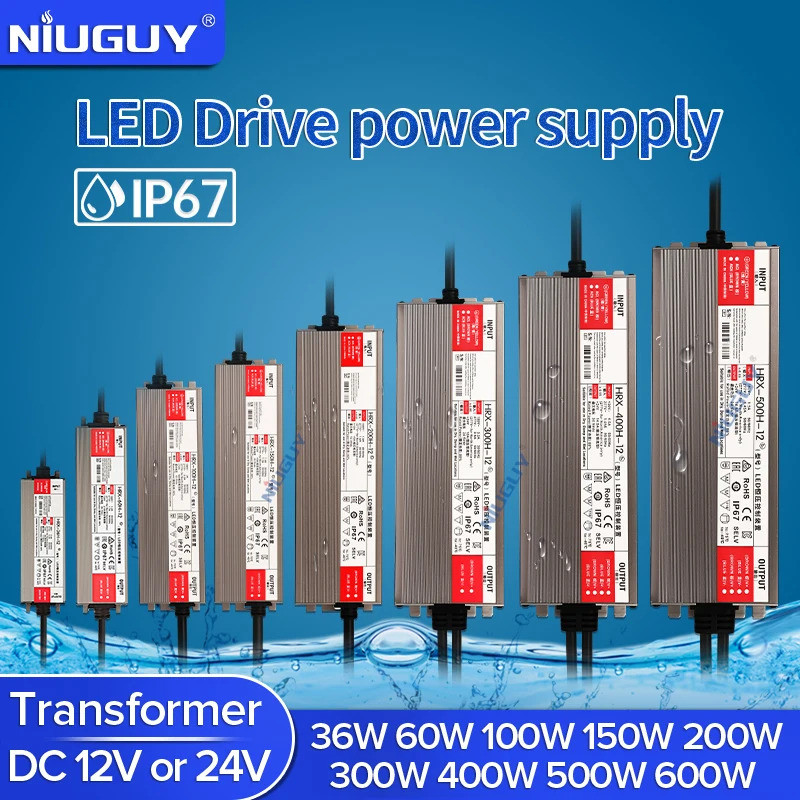 แสงกันน้ํา Transformers AC 220V ถึง DC 12V 24V LED Driver Power Adapter 36W 100W 150W 200W 400W 500W