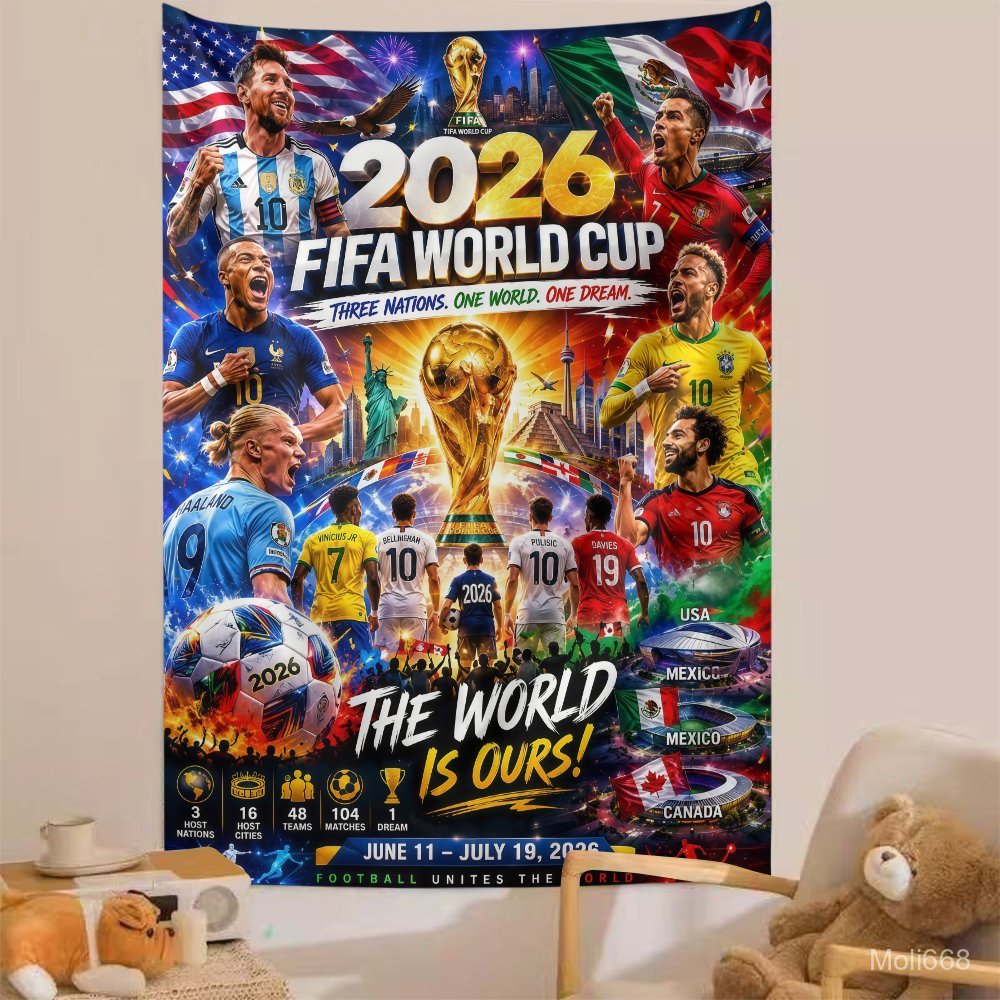 ฉากหลังฟุตบอลโลก FIFA 2026 เหมาะสำหรับตกแต่งผนัง ผ้าแขวนผนัง และวัสดุสำหรับแฟนบอล
