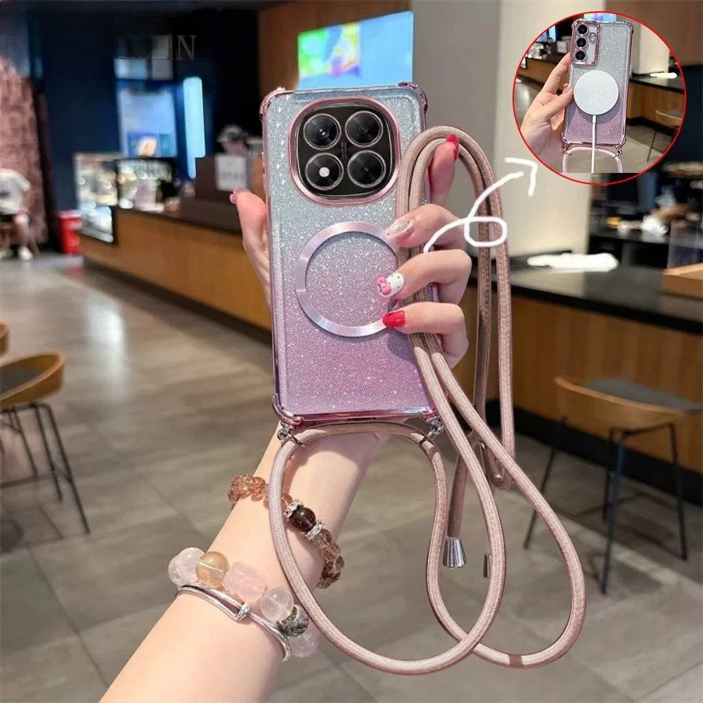 ชุบแม่เหล็กใสสําหรับ Xiaomi Poco X7 X6 F7 Pro M6 F6 X5 X3 POCO C65 C75 Crossbody Lanyard สร้อยคอฝาคร