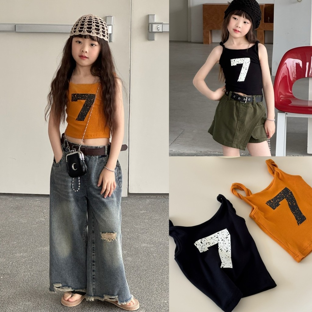 PRETTY BABY เสื้อเด็ก เสื้อกล้าม เสื้อสายเดี่ยว สกรีนเลข 7 แฟชั่นเด็ก(2281)