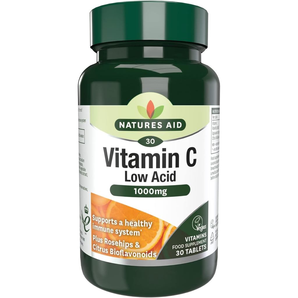Natures Aid Low Acid Vitamin C 1000mg – รองรับภูมิคุ้มกันความแข็งแรงสูง, การป้องกันสารต้านอนุมูลอิสร