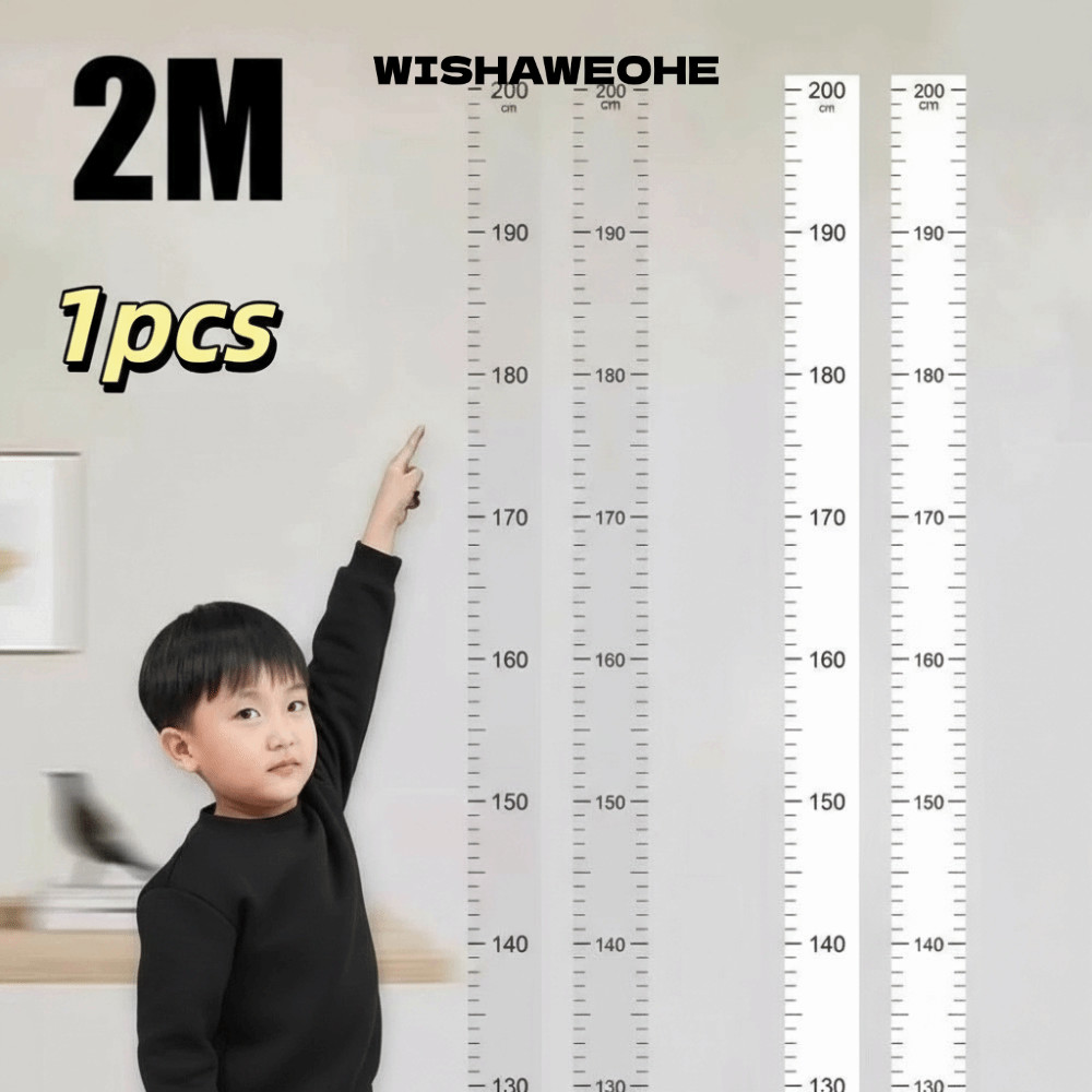 WISHAWEOHE แผนภูมิการเจริญเติบโตของเด็ก, สติกเกอร์วัดส่วนสูงแบบมีกาวในตัวความสูง 2M, เทปวัดความสูงโปร่งใสแบบถอดได้กันน้ําสําหรับทารก