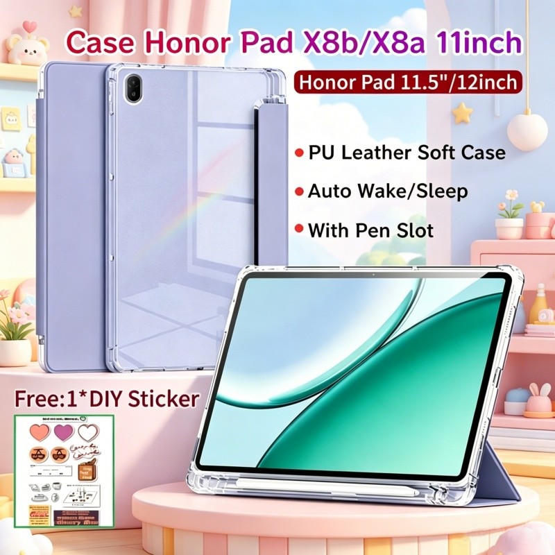 เคส Honor Pad X8b 11 นิ้วพร้อมช่องเสียบปากกาเคสแม่เหล็ก Honor Pad X8a 11 นิ้วฝาครอบด้านหลังโปร่งใส H