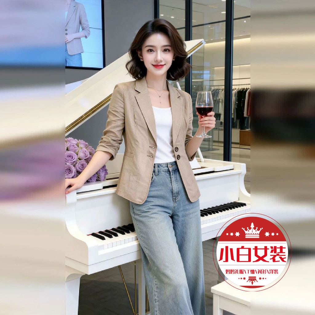 เบลเซอร์แจ็คเก็ตสไตล์บางฤดูใบไม้ผลิฤดูร้อนฤดูใบไม้ร่วงเวอร์ชั่นเกาหลีเสื้อผ้าผู้หญิงเงินเก่าสไตล์การออกแบบรู้สึกอารมณ์บางพอดี ผอมลง ดูกระดุมแถวเดียวด้านบนสีกากีขนาดใหญ่3เอ็กแอลสบายระบายอากาศเย็
