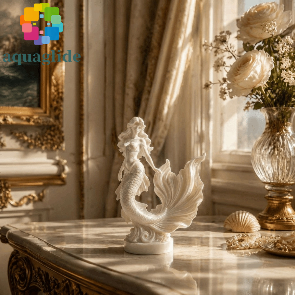 AQUAGLIDE รูปปั้นนางเงือก, 3D พิมพ์ประติมากรรมเครื่องประดับเดสก์ท็อป, งานฝีมือศิลปะ Ocean Theme Fairy Mermaid เครื่องประดับของขวัญ
