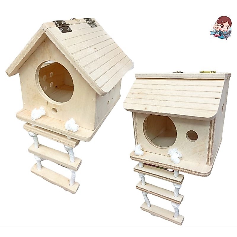 บ้านไม้ {พร้อมที่เเขวนเเละเกาะกรง} บ้านนอนสำหรับสัตว์เลี้ยง